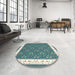 Round Contemporary Greenish Blue Green Modern Rug in a Office, con2395