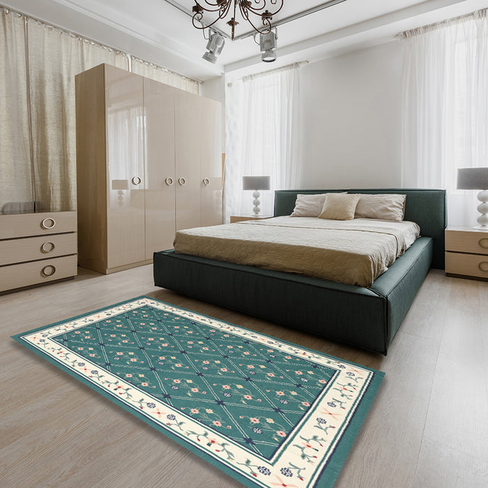 Machine Washable Contemporary Greenish Blue Green Rug in a Bedroom, wshcon2395