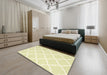 Contemporary Khaki Gold Trellis Rug in a Bedroom, con2396