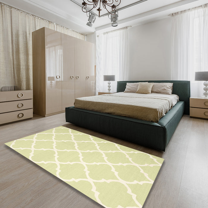 Machine Washable Contemporary Khaki Gold Rug in a Bedroom, wshcon2396