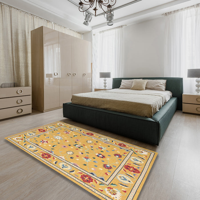 Machine Washable Contemporary Bronze Brown Rug in a Bedroom, wshcon2397