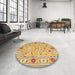 Round Contemporary Bronze Brown Modern Rug in a Office, con2397