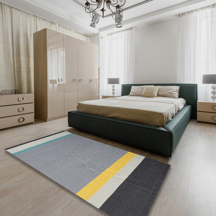 Contemporary Dark Gray Modern Rug in a Bedroom, con2416