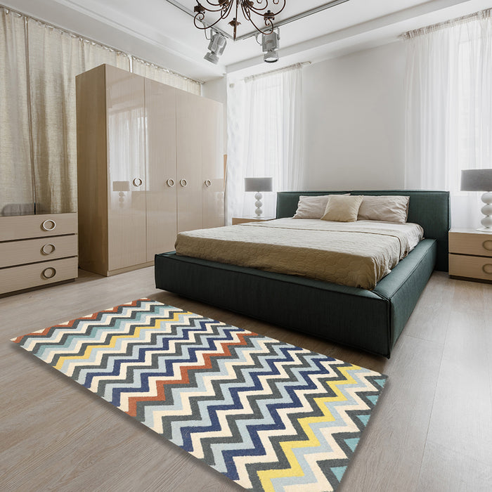 Contemporary Gray Modern Rug in a Bedroom, con2429