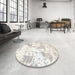 Round Machine Washable Contemporary Silver Pink Rug in a Office, wshcon2430