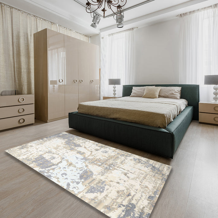 Contemporary Silver Pink Modern Rug in a Bedroom, con2430
