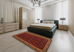 Contemporary Saddle Brown Oriental Rug in a Bedroom, con2433
