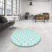 Round Contemporary Sky Blue Trellis Rug in a Office, con2437