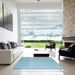 Square Contemporary Sky Blue Modern Rug in a Living Room, con2441