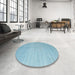 Round Contemporary Sky Blue Modern Rug in a Office, con2441