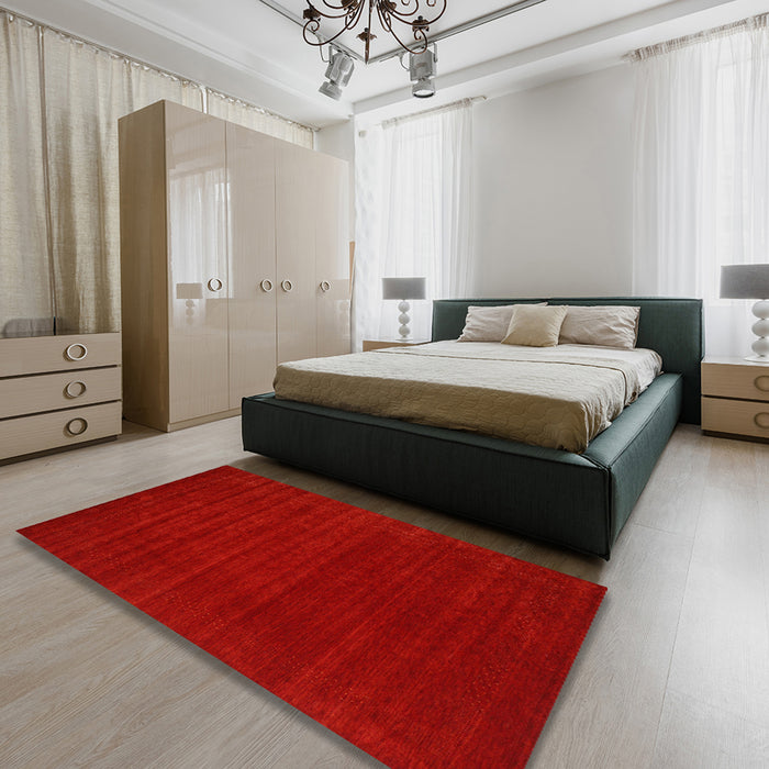 Machine Washable Contemporary Neon Red Rug in a Bedroom, wshcon2455