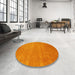 Round Machine Washable Contemporary Orange Red Rug in a Office, wshcon2471