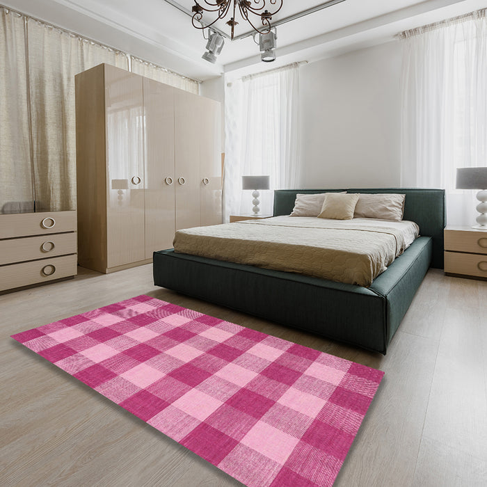 Contemporary Deep Pink Modern Rug in a Bedroom, con2472