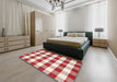 Contemporary Desert Sand Beige Checkered Rug in a Bedroom, con2476