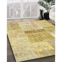 Contemporary Caramel Brown Patchwork Rug, con247