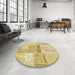 Round Contemporary Caramel Brown Patchwork Rug in a Office, con247