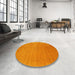Round Machine Washable Contemporary Dark Orange Rug in a Office, wshcon2485