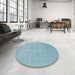 Round Machine Washable Contemporary Koi Blue Rug in a Office, wshcon2490