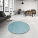 Round Contemporary Blue Green Modern Rug in a Office, con2491