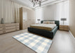 Contemporary Metallic Silver Gray Checkered Rug in a Bedroom, con2514