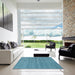 Square Contemporary Blue Green Modern Rug in a Living Room, con2519