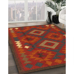 Contemporary Saddle Brown Oriental Rug in Family Room, con2527