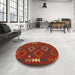 Round Machine Washable Contemporary Saddle Brown Rug in a Office, wshcon2527