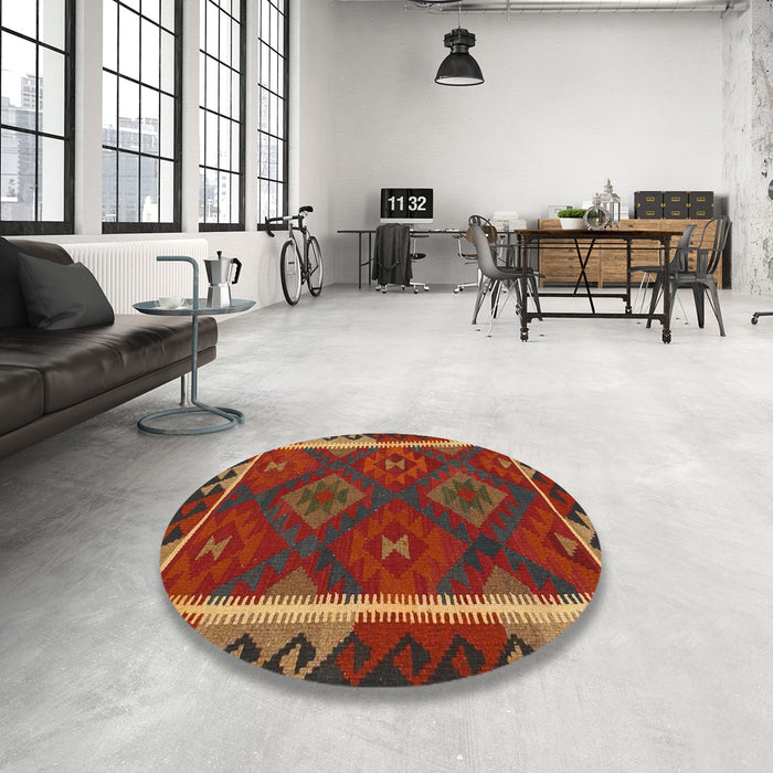 Round Contemporary Sienna Brown Oriental Rug in a Office, con2529