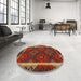 Round Machine Washable Contemporary Sienna Brown Rug in a Office, wshcon2529