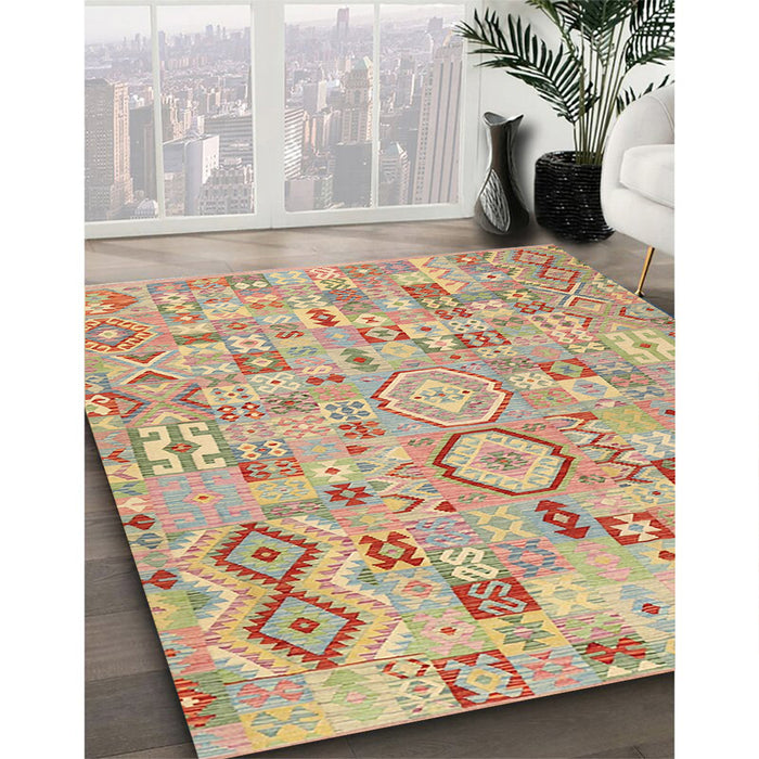 Contemporary Copper Red Pink Southwestern Rug in Family Room, con2533