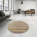 Round Machine Washable Contemporary DarkKhaki Green Rug in a Office, wshcon2534