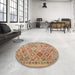 Round Machine Washable Contemporary Brown Green Rug in a Office, wshcon2537