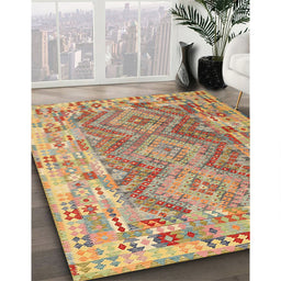 Contemporary Brownish Green Southwestern Rug in Family Room, con2539