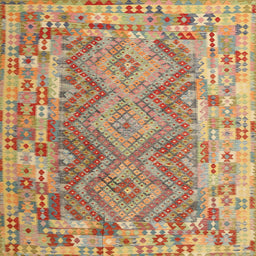 Square Contemporary Brownish Green Southwestern Rug, con2539