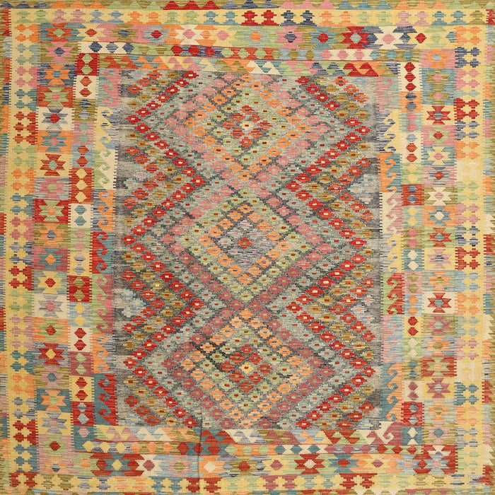 Square Contemporary Brownish Green Southwestern Rug, con2539
