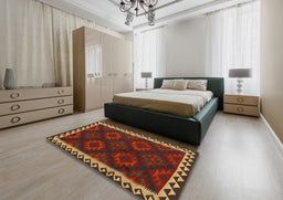Contemporary Sienna Brown Oriental Rug in a Bedroom, con2544