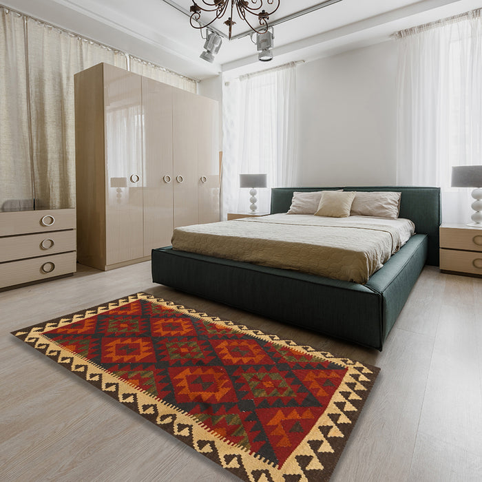 Contemporary Sienna Brown Oriental Rug in a Bedroom, con2544