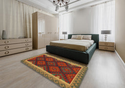 Contemporary Light Brown Oriental Rug in a Bedroom, con2546