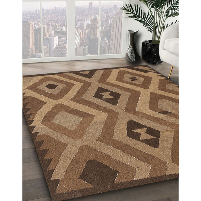 Contemporary Saddle Brown Southwestern Rug in Family Room, con2548