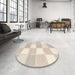 Round Contemporary Tan Brown Checkered Rug in a Office, con2549