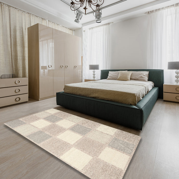 Machine Washable Contemporary Tan Brown Rug in a Bedroom, wshcon2549