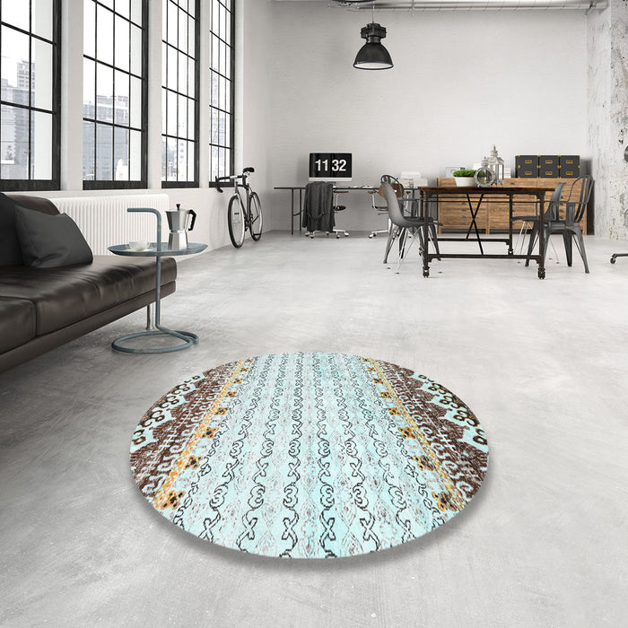 Round Contemporary Army Brown Modern Rug in a Office, con2551