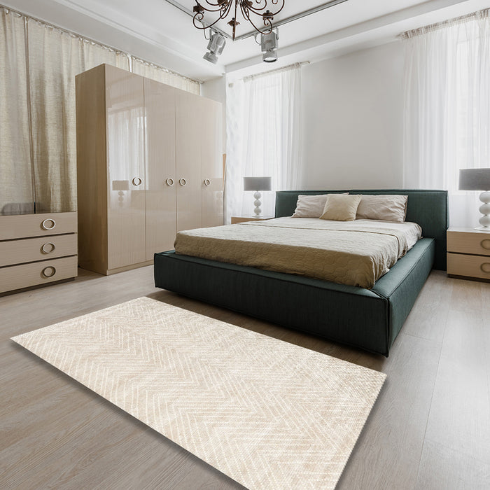 Machine Washable Contemporary Champagne Beige Rug in a Bedroom, wshcon2553