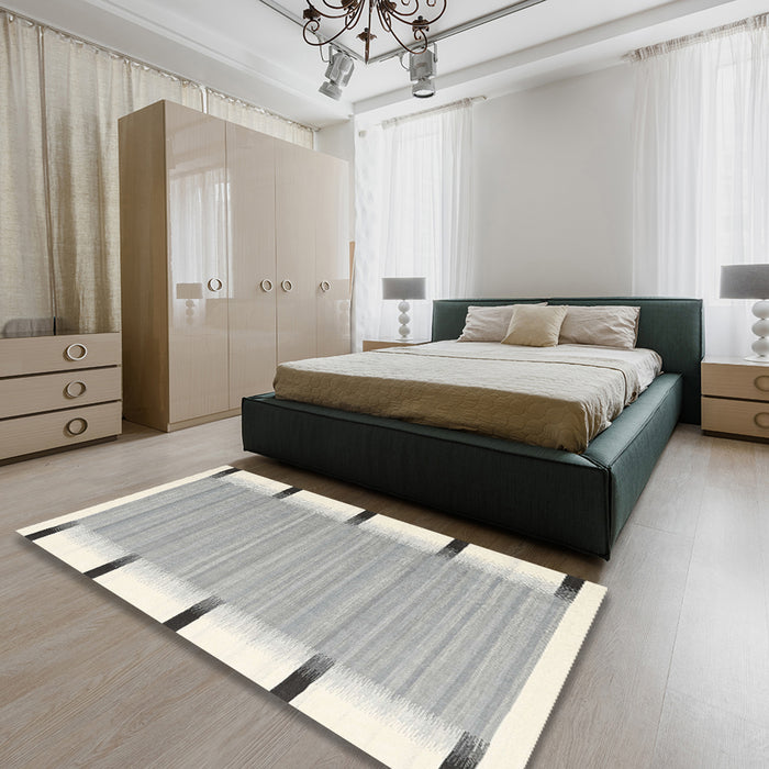 Machine Washable Contemporary Dark White Beige Rug in a Bedroom, wshcon2556