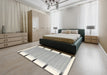 Contemporary Dark White Beige Modern Rug in a Bedroom, con2556