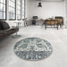 Round Machine Washable Contemporary Gray Rug in a Office, wshcon2557