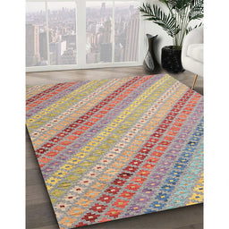 Contemporary Light French Beige Brown Southwestern Rug in Family Room, con2562