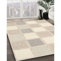 Contemporary Tan Brown Checkered Rug, con2569