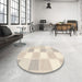 Round Contemporary Tan Brown Checkered Rug in a Office, con2569