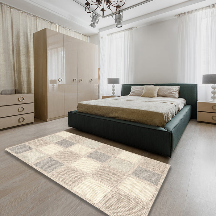 Machine Washable Contemporary Tan Brown Rug in a Bedroom, wshcon2569